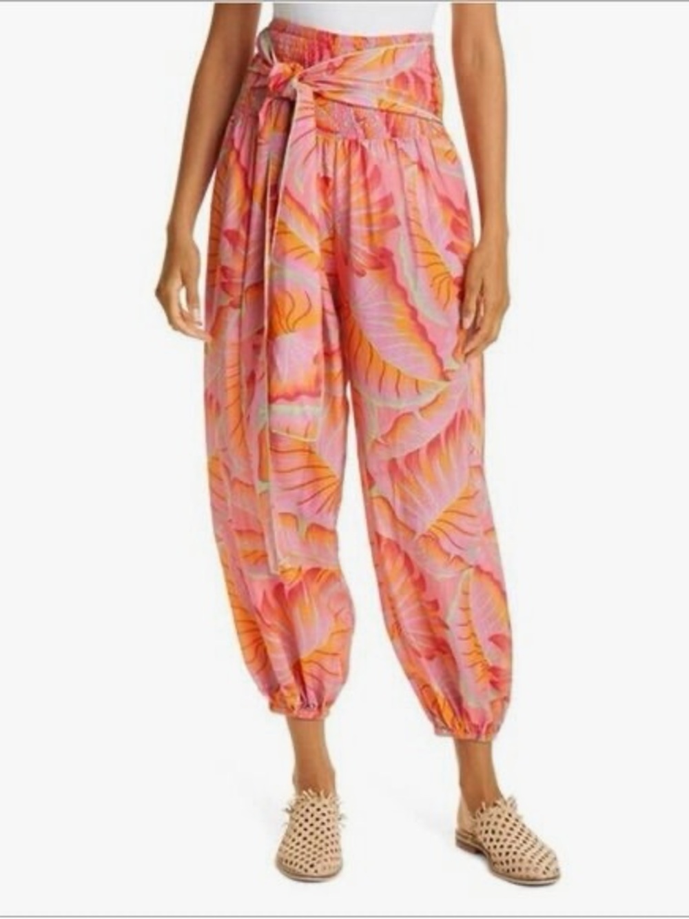 FARM Rio Pink Tropical Leaf Print Tie Waist Harem Pants XL NWT - Picture 8 of 8